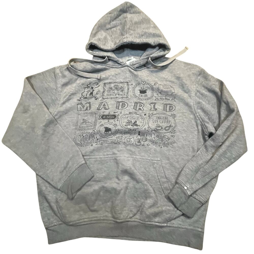 Madrid Graphic Hoodie Women XL Travel Souvenir Pullover‎ Spanish Food Art